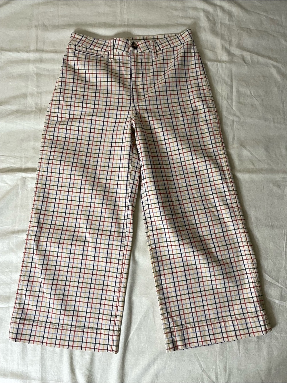 Madewell Cream Plaid check Straight wide leg cropped Pants